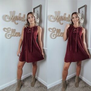 Moon River burgundy lacing A line corduroy sleeveless dress size medium